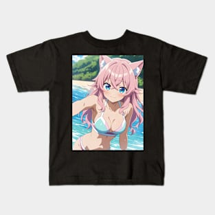 Anime Girl Beach Day Kids T-Shirt